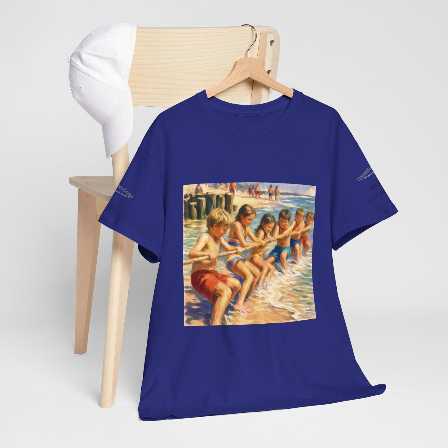 HoneySuckle Lodge Vintage Beach T-Shirt — "50+ years of fun in the sun" Retro Kids on Shore Design