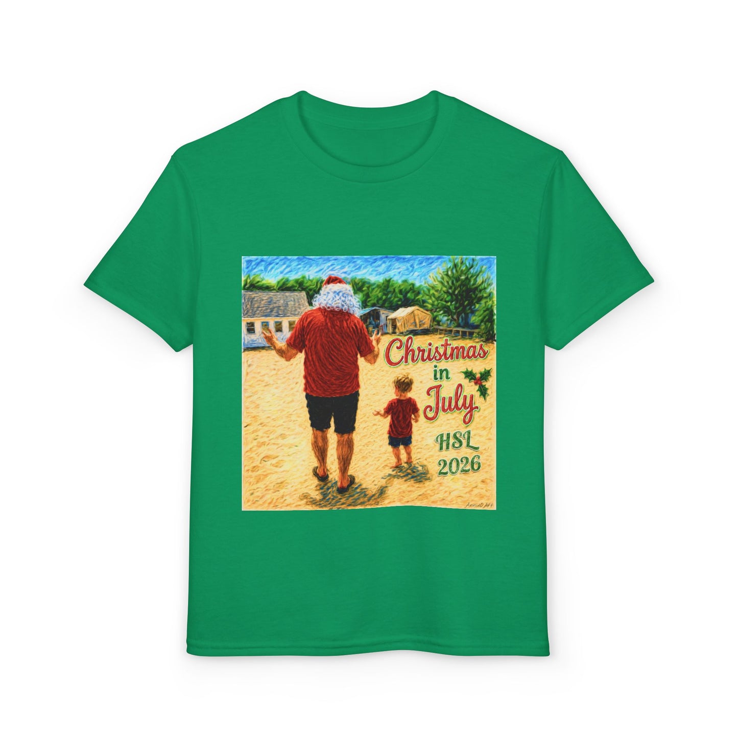 Youth T-Shirt — "Christmas in July" Beach Santa Kids Tee (HSL 2026)