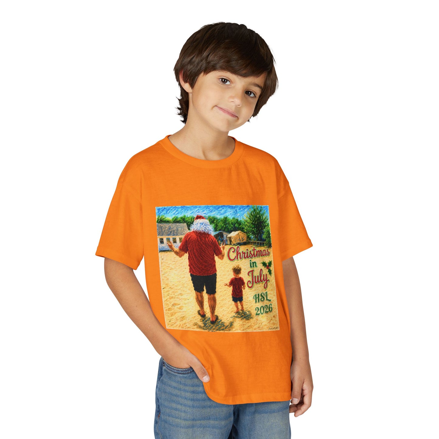Youth T-Shirt — "Christmas in July" Beach Santa Kids Tee (HSL 2026)