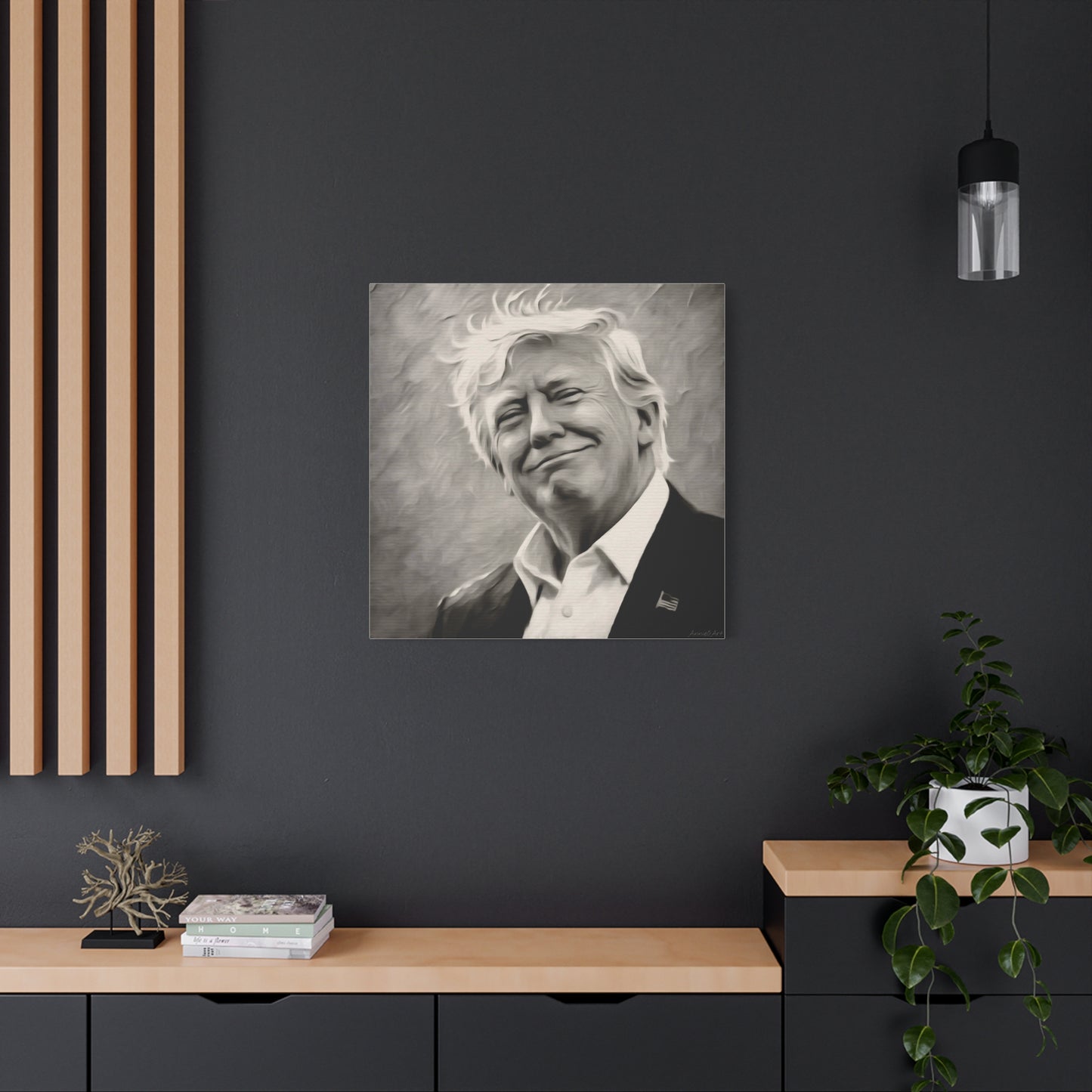 Trump Portrait B&W-Canvas Monochrome Oil-Style Wall Art
