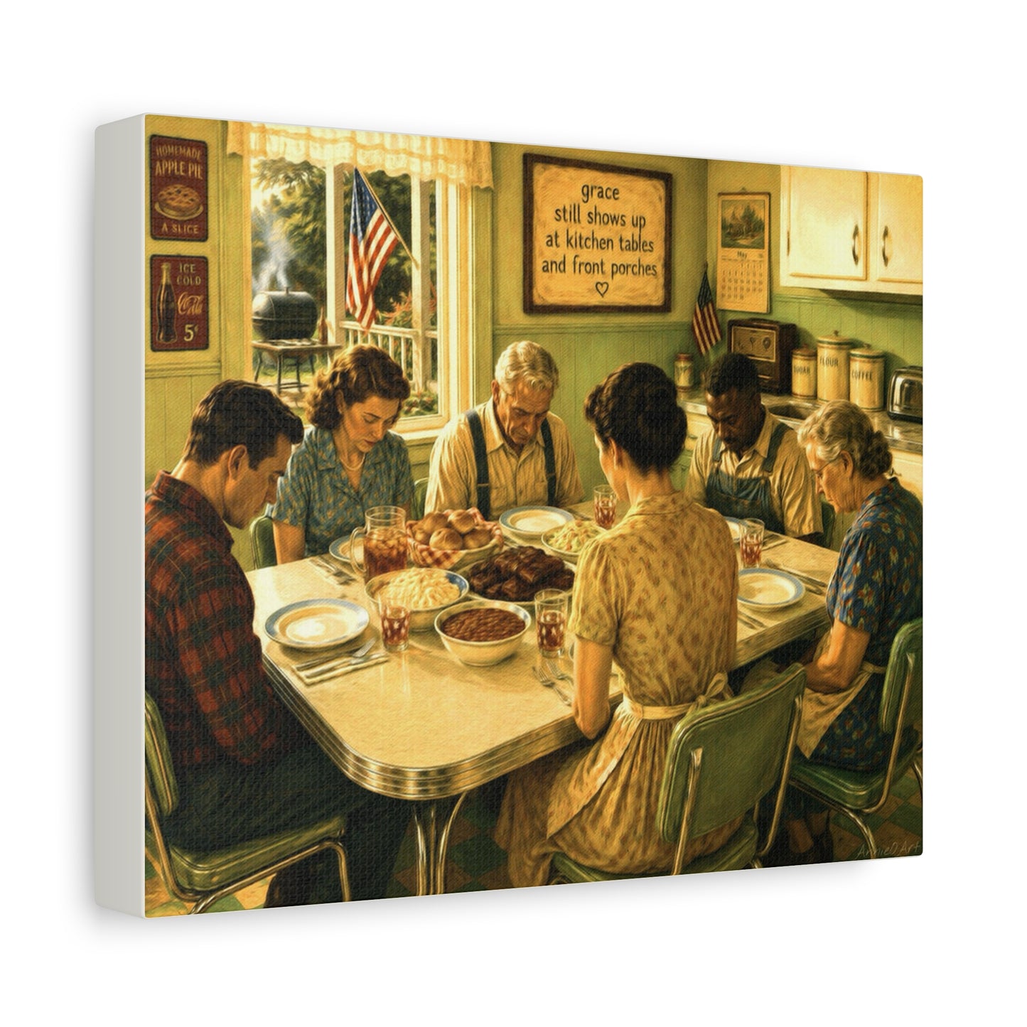 Vintage ‘Giving Thanks’ Family Prayer Canvas Wall Art