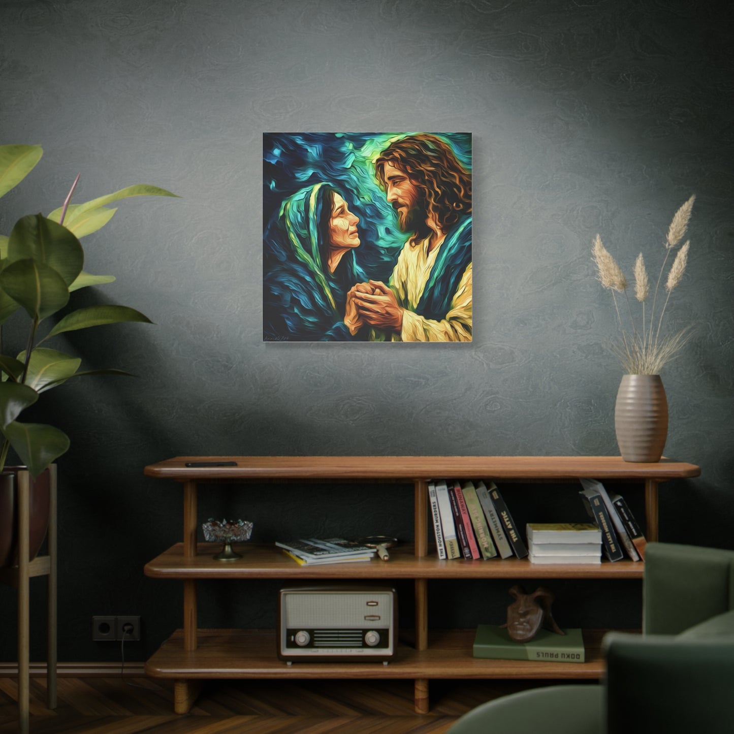 Jesus Comforting Mother Mary—Matte Canvas Wall Art