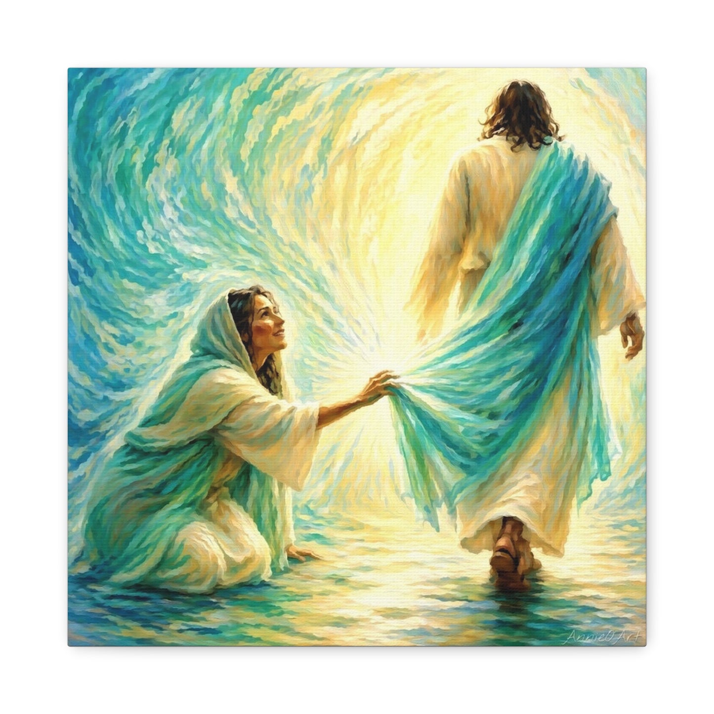 Jesus and the Woman Touching His Cloak - Inspirational Matte Canvas Wall Art