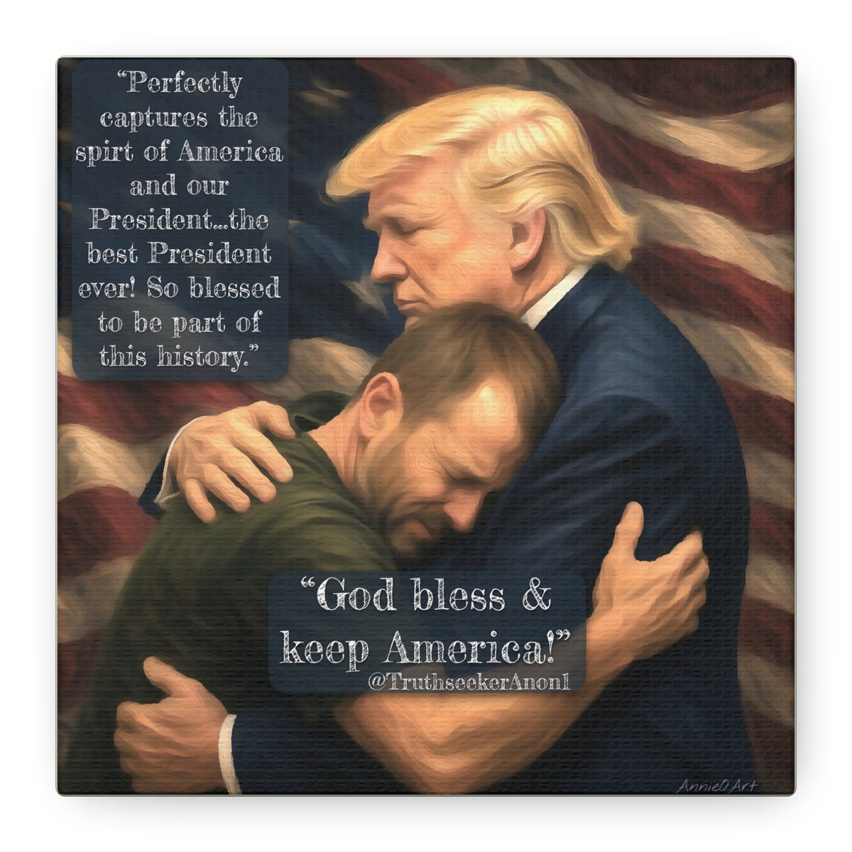 Trump Embrace Patriotic Canvas Wall Art — "God Bless & Keep America"