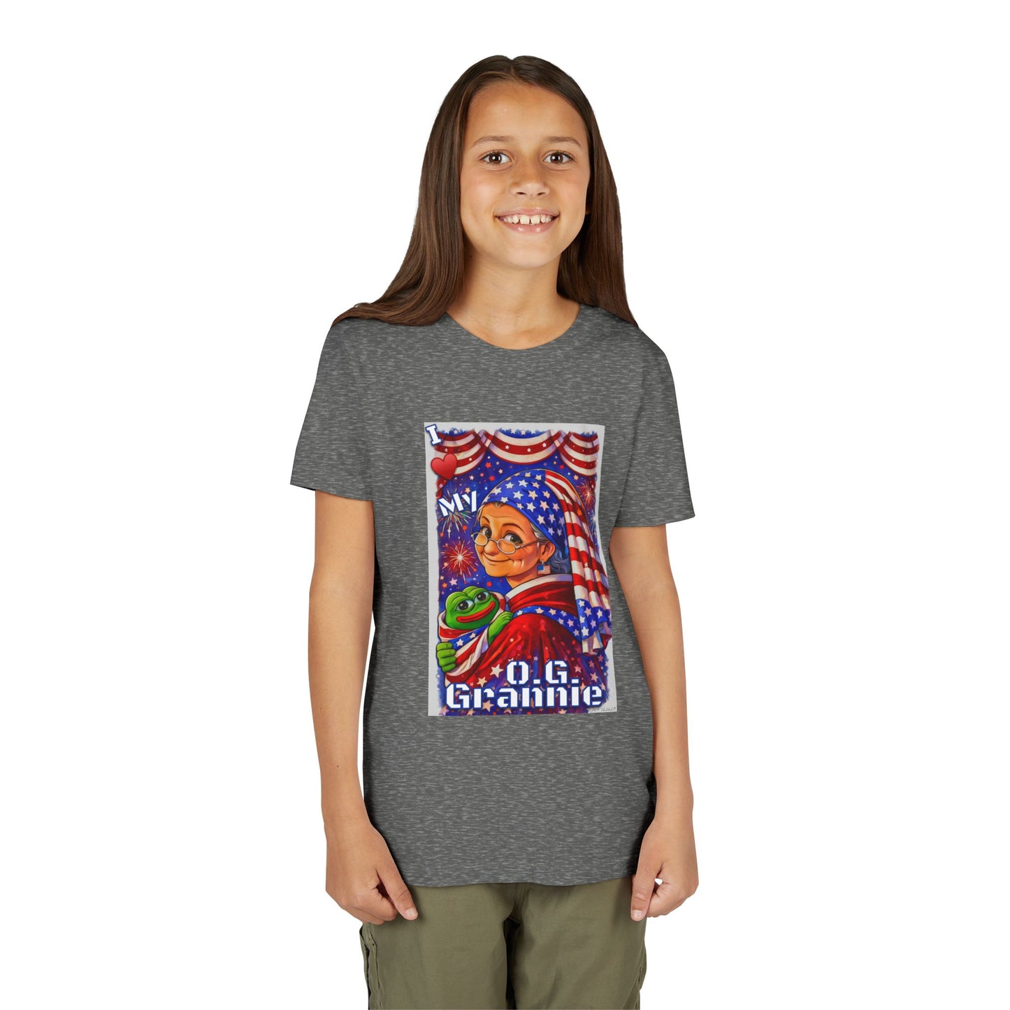 Grandma Anons & Keyboard Warriors for your Littles, “I ♥️ My O.G. Grannie" Youth T-Shirt – American Flag Grandma Design
