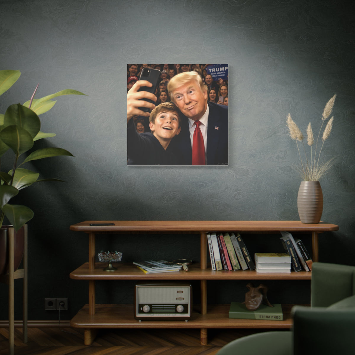 Trump Rally Canvas Wall Art — President Selfie Print on Stretched Matte Canvas