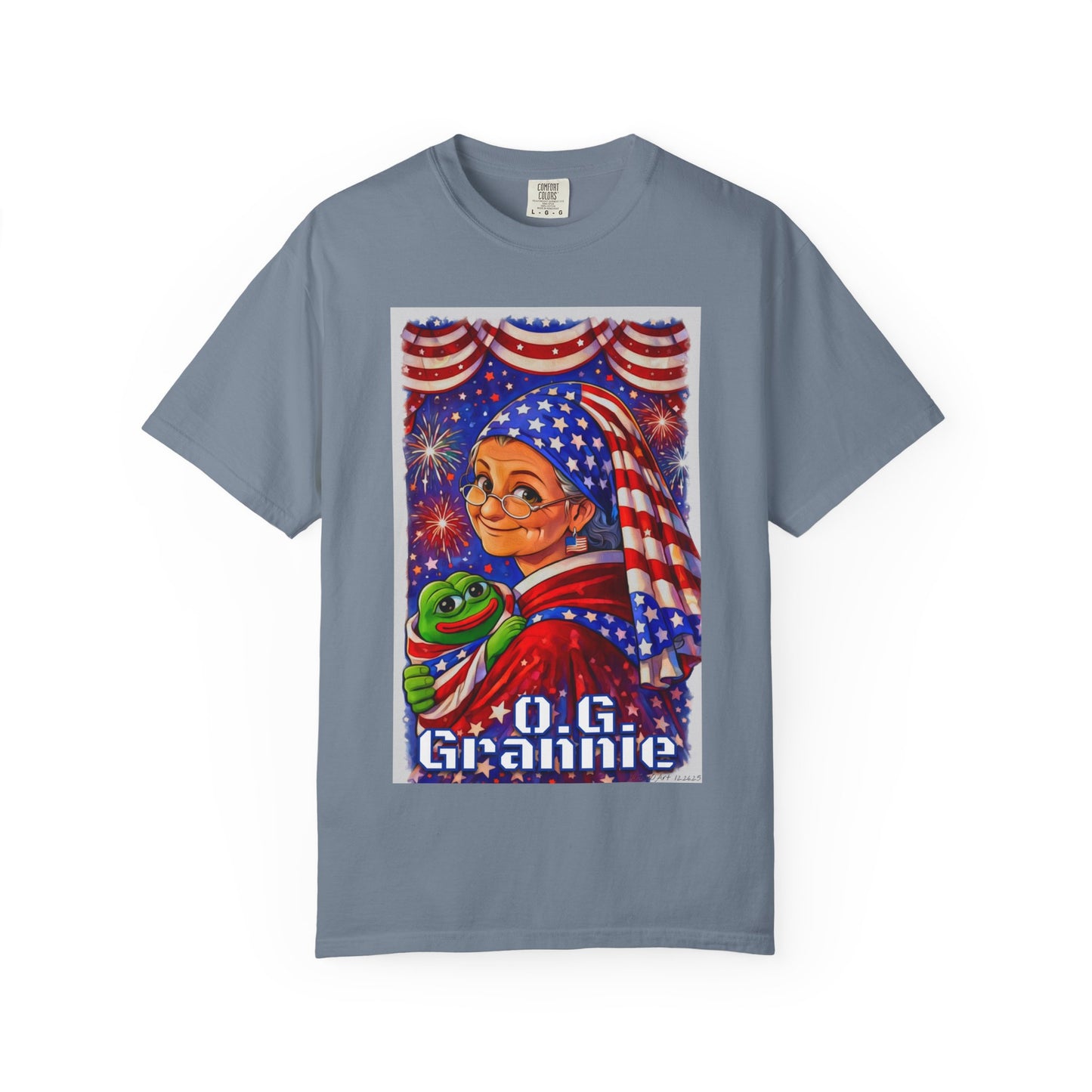 Grandmas Patriotic Original Gansta “OG Grannie” T-Shirt — American Flag Grandma w baby Pepe Graphic Tee