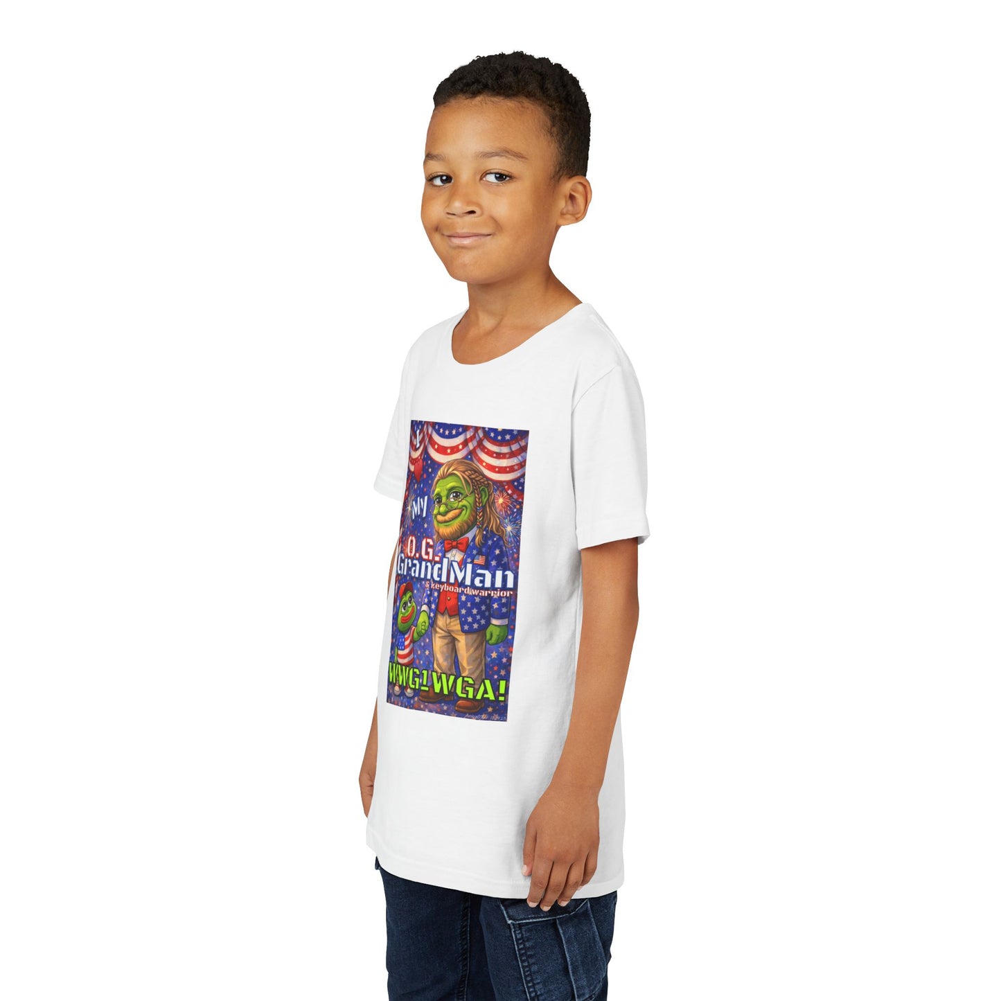 GrandMan/Grandpa Keyboard Warriors for your Littles - “I ♥️ My O.G. GrandMan" Patriotic Pepe WWG1WGA Kids T-Shirt