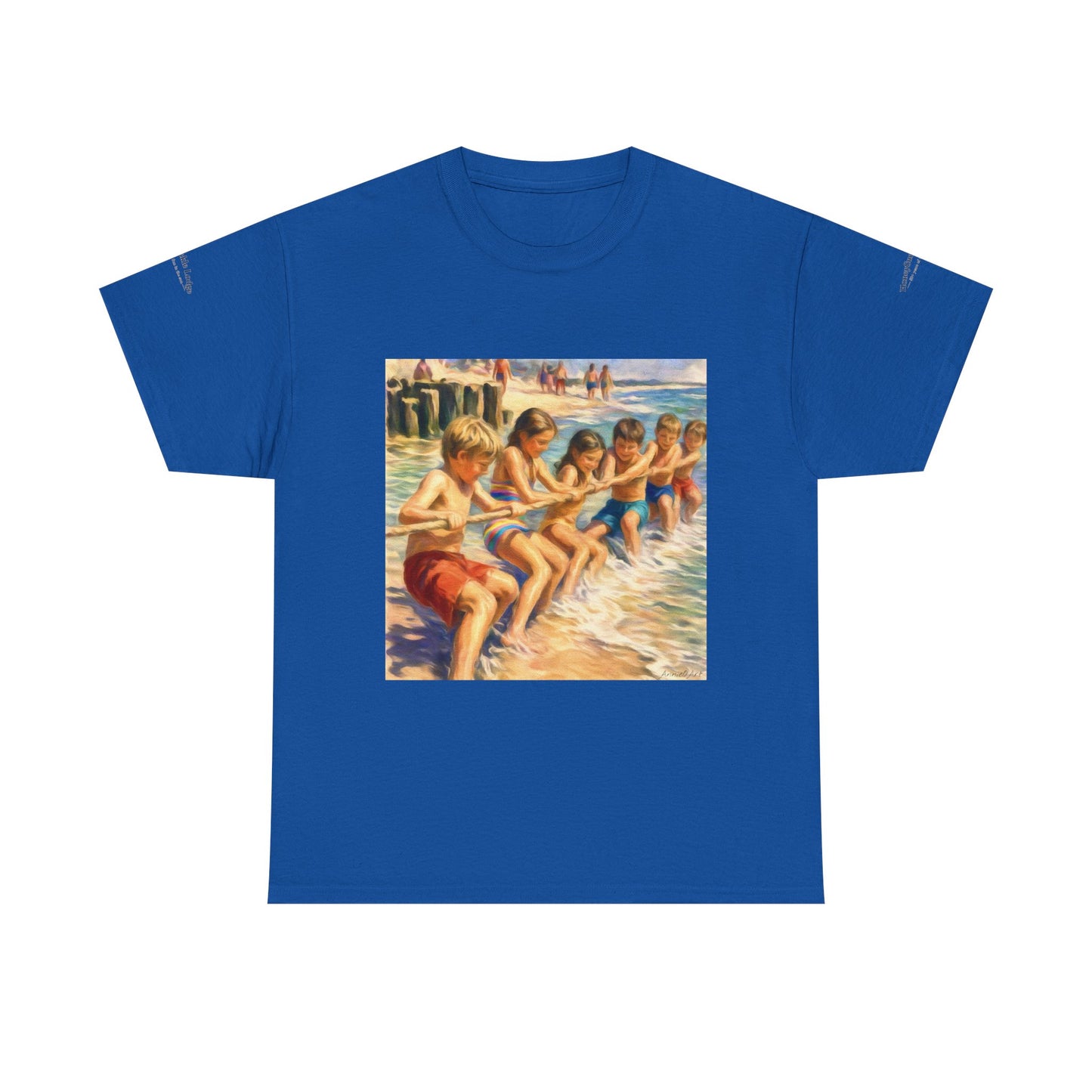 Honeysuckle Lodge Vintage Beach Print tee shirt front/back ("Honeysuckle Lodge - 50+ years of fun in the sun")