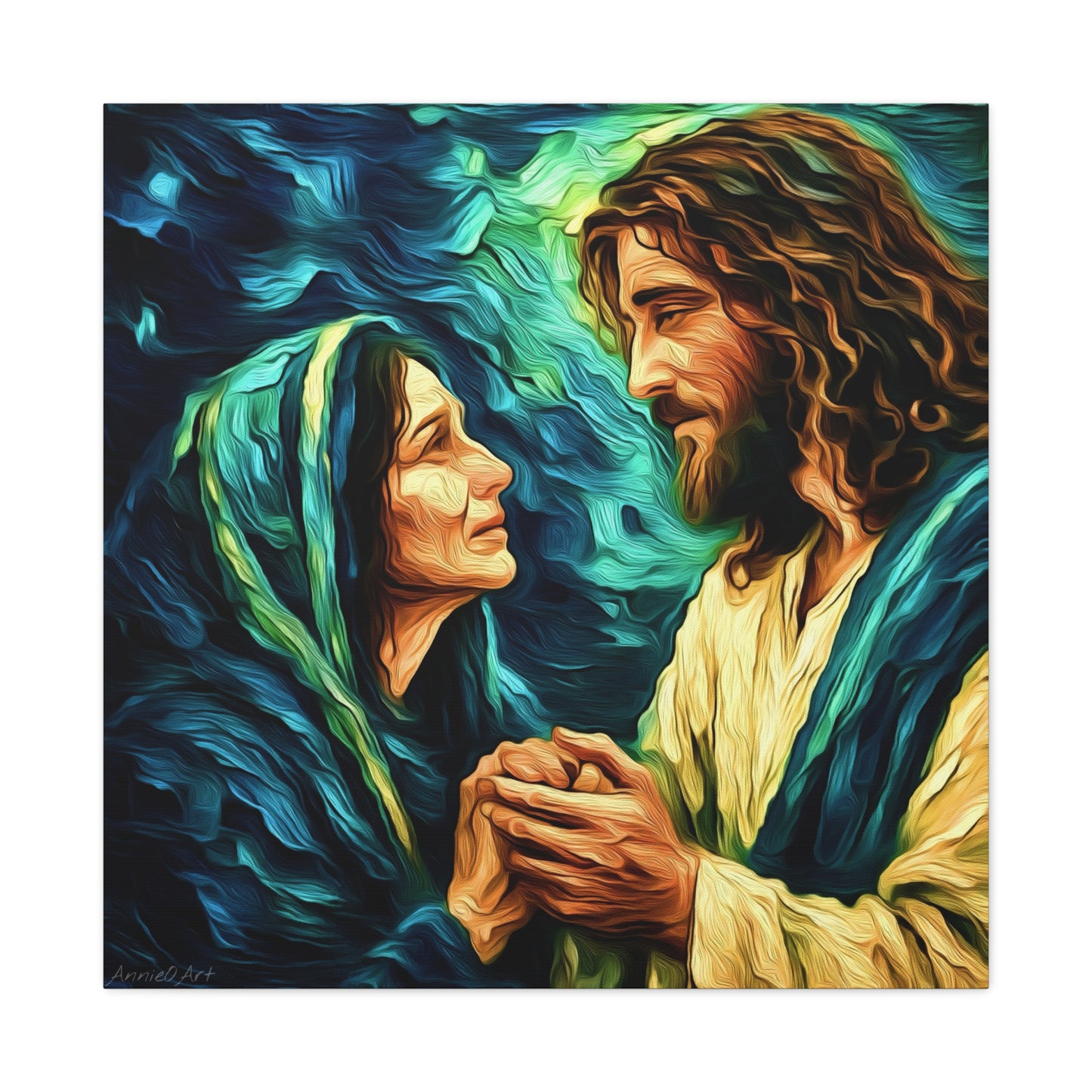 Jesus Comforting Mother Mary—Matte Canvas Wall Art