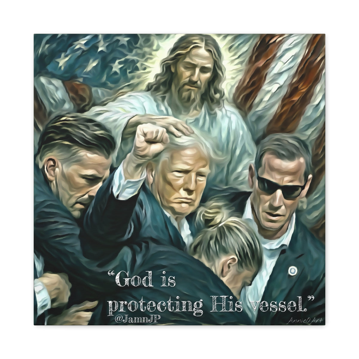 Jesus Blessing Trump— Patriotic Canvas Art — "God Is Protecting His Vessel"