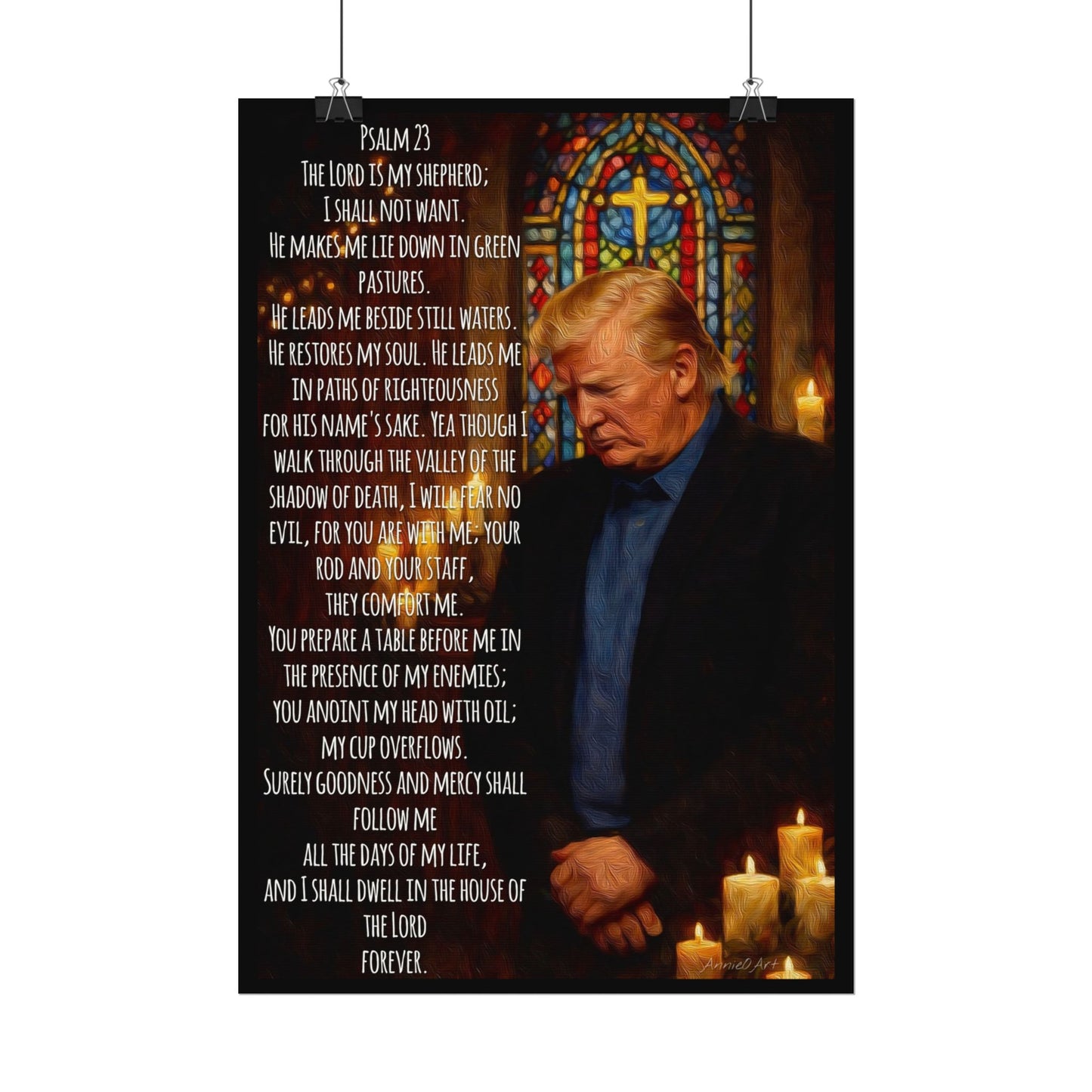 Psalm 23 Trump Poster — Textured Watercolor Matte Religious Wall Art