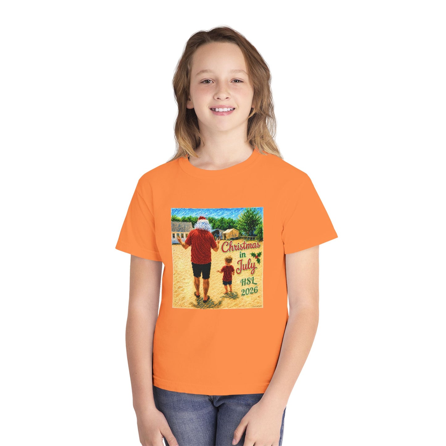 Dry-Blend Youth Tee — "Christmas in July" Beach Design 2026