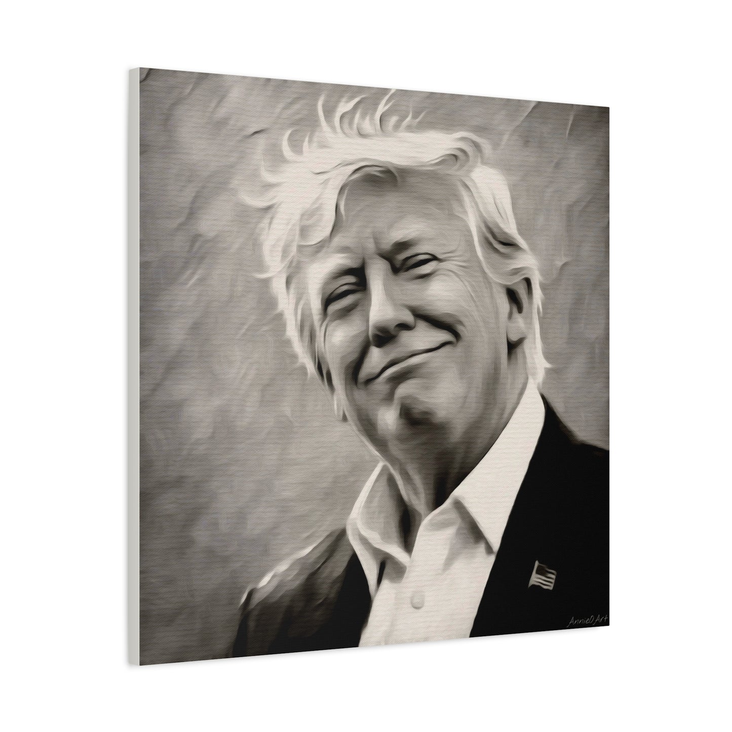 Trump Portrait B&W-Canvas Monochrome Oil-Style Wall Art