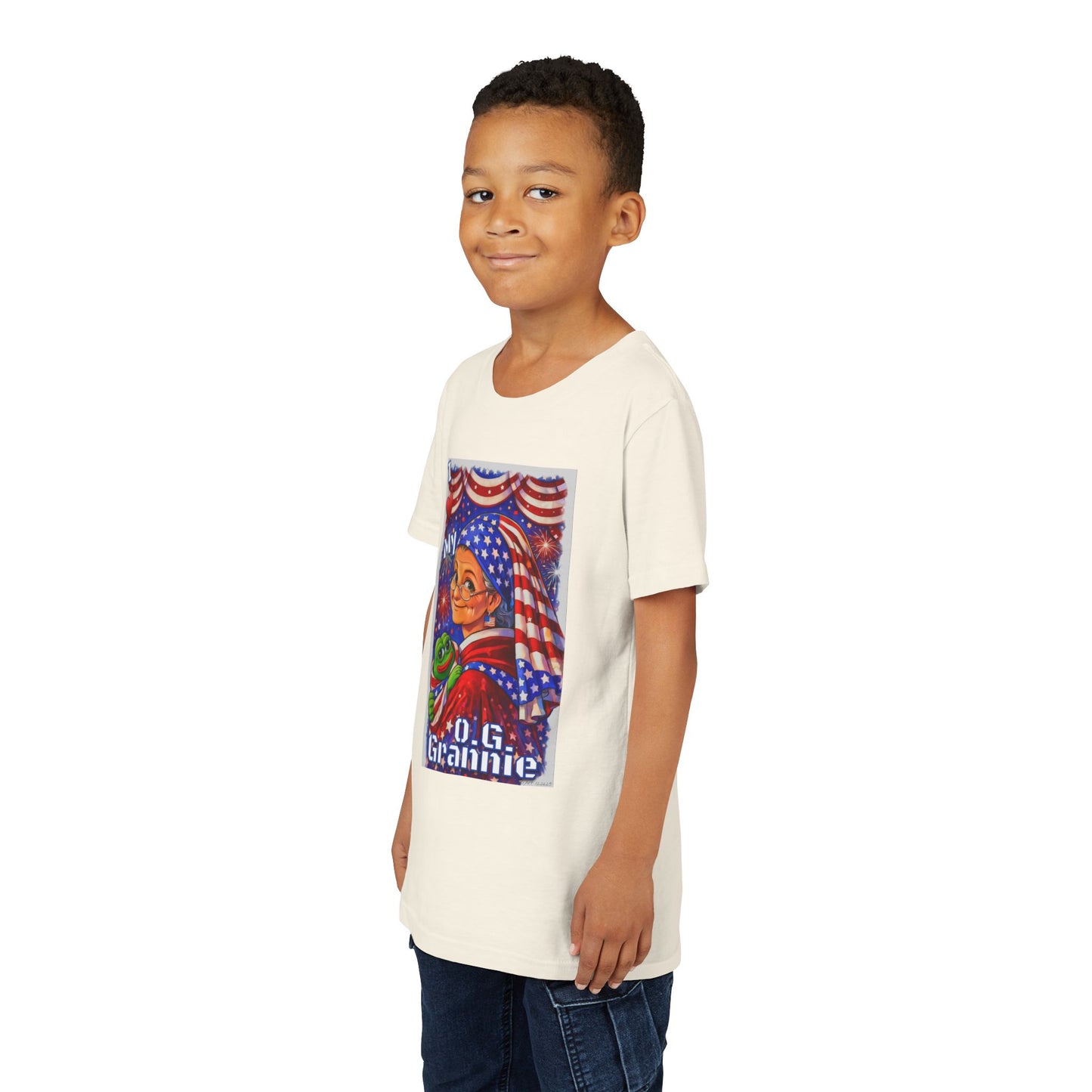 Grandma Anons & Keyboard Warriors for your Littles, “I ♥️ My O.G. Grannie" Youth T-Shirt – American Flag Grandma Design