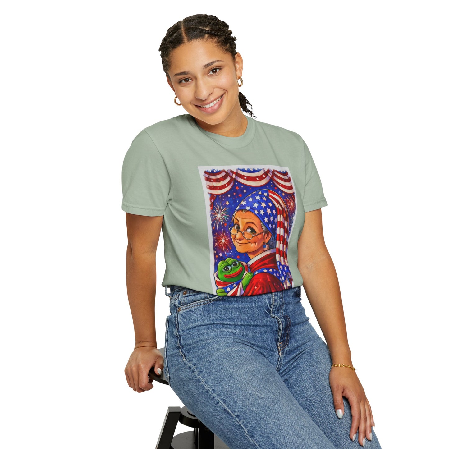 Grandmas Patriotic Original Gansta “OG Grannie” T-Shirt — American Flag Grandma w baby Pepe Graphic Tee