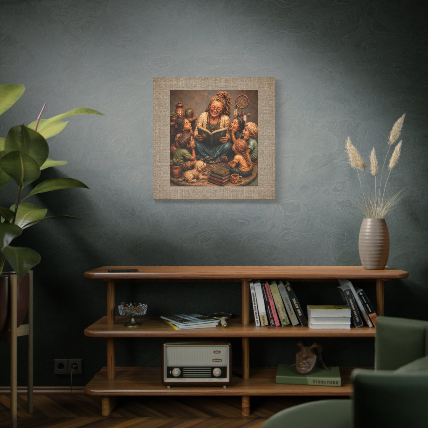 Storytime Grandma Canvas Wall Art — Grandma Reading to Children Matte Stretched Canvas