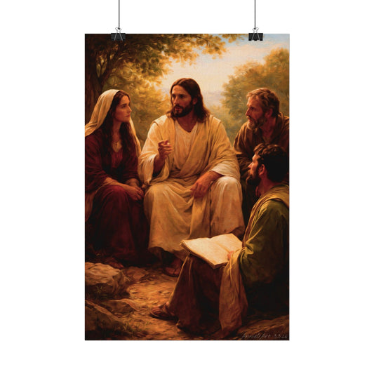 Jesus Watercolor Matte Poster — Jesus Teaching Scene