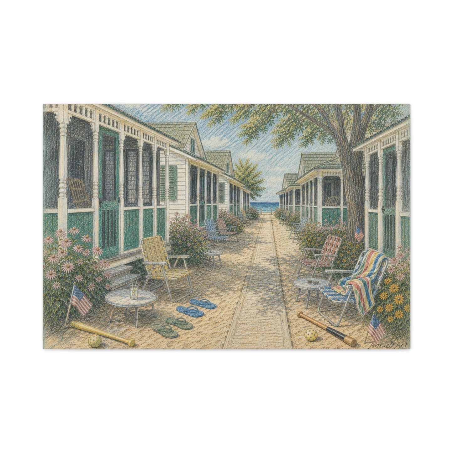 Beach Bungalow Alley Matte Canvas Wall Art — Coastal Seaside Print