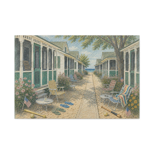 Beach Bungalow Alley Matte Canvas Wall Art — Coastal Seaside Print