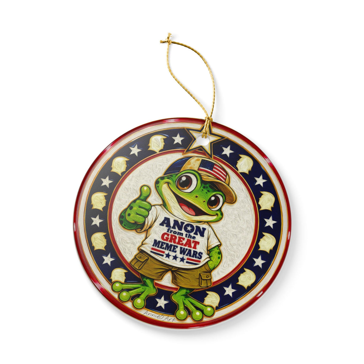 Ceramic Ornament — Frog 'Anon From the Great Meme Wars' Patriotic Holiday Decoration