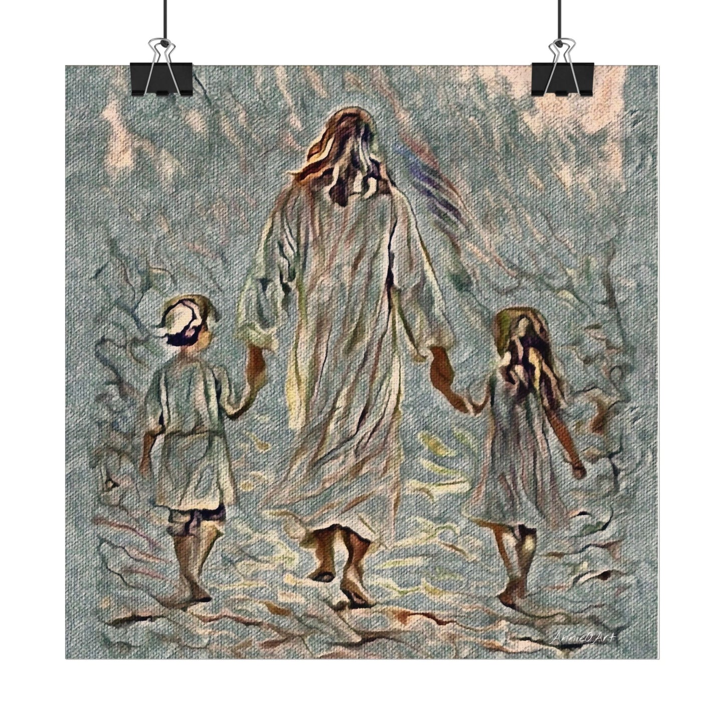 Jesus Walking With Children Poster — Textured Matte Wall Art