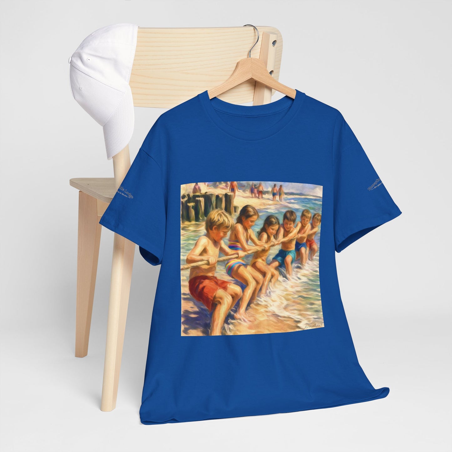 Honeysuckle Lodge Vintage Beach Print tee shirt front/back ("Honeysuckle Lodge - 50+ years of fun in the sun")
