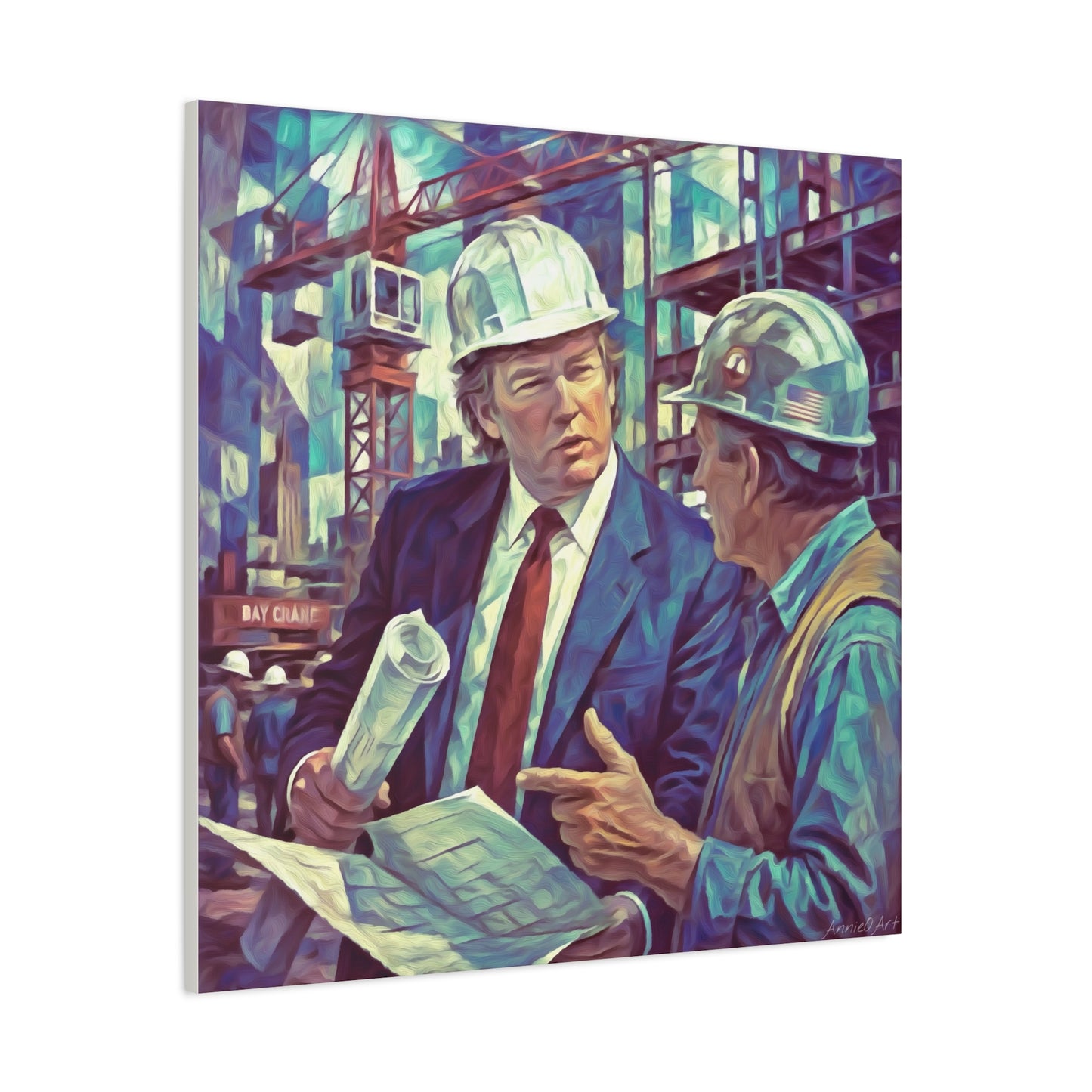 Trump Construction Site Portrait Canvas - Vintage Art