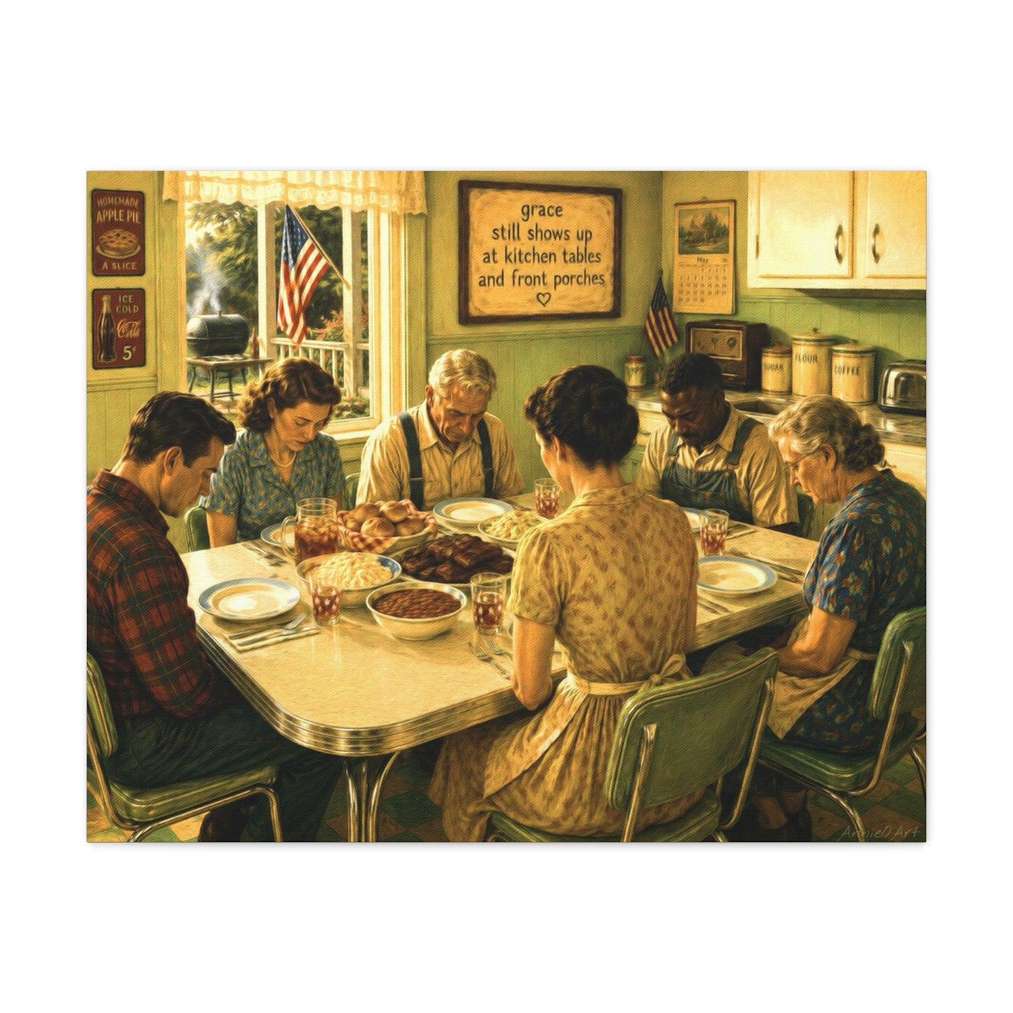 Vintage ‘Giving Thanks’ Family Prayer Canvas Wall Art