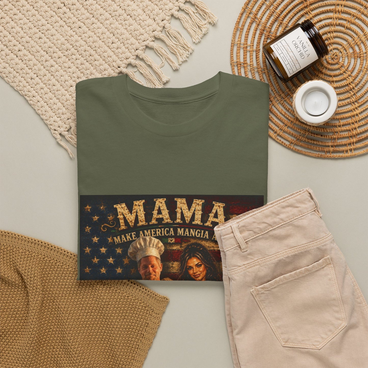CUSTOM for MANDY—Mama Pizza Team T-Shirt — Retro American Flag Pizza Chef Graphic Tee