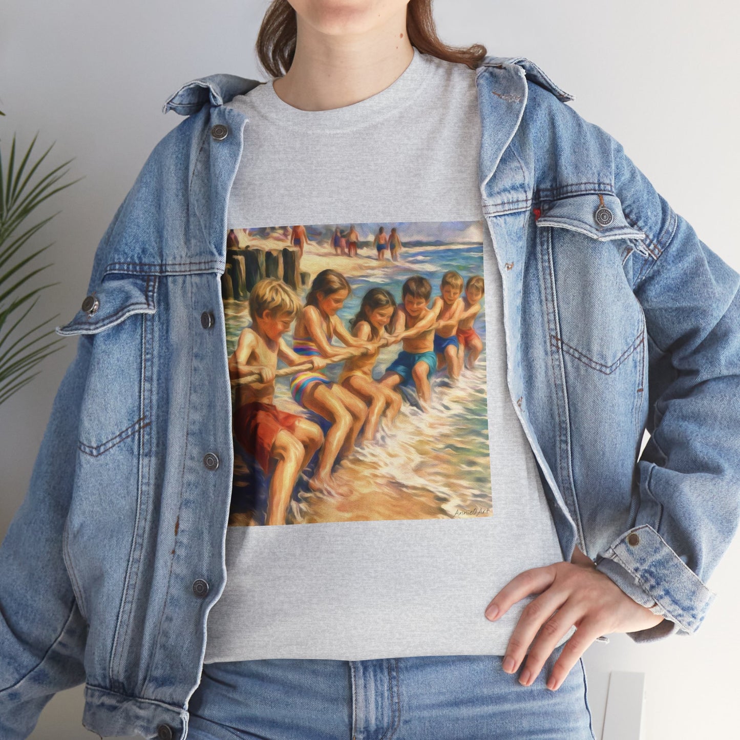 HoneySuckle Lodge Vintage Beach T-Shirt — "50+ years of fun in the sun" Retro Kids on Shore Design
