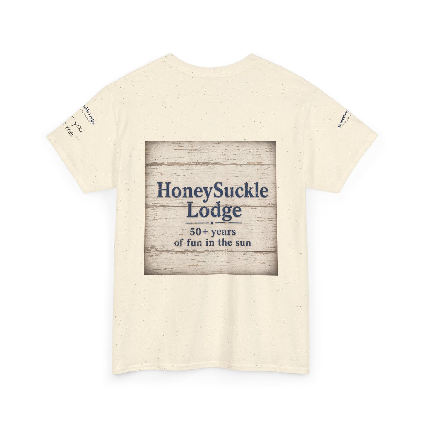 HoneySuckle Lodge Vintage Beach T-Shirt — "50+ years of fun in the sun" Retro Kids on Shore Design