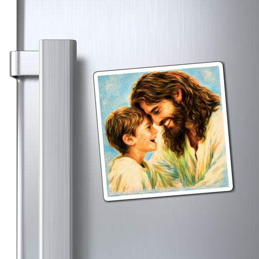 Smiling Jesus and Child —‘Kid Level Learning’ Fridge Magnet