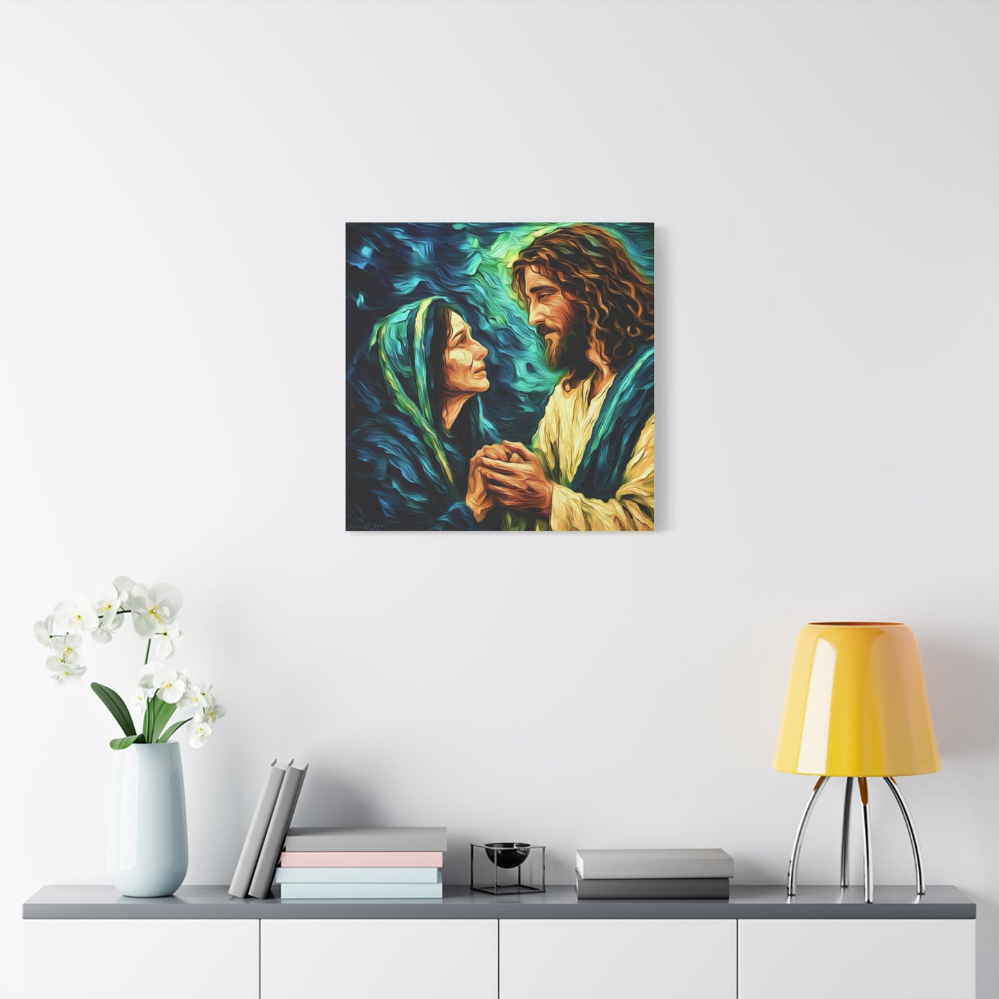 Jesus Comforting Mother Mary—Matte Canvas Wall Art