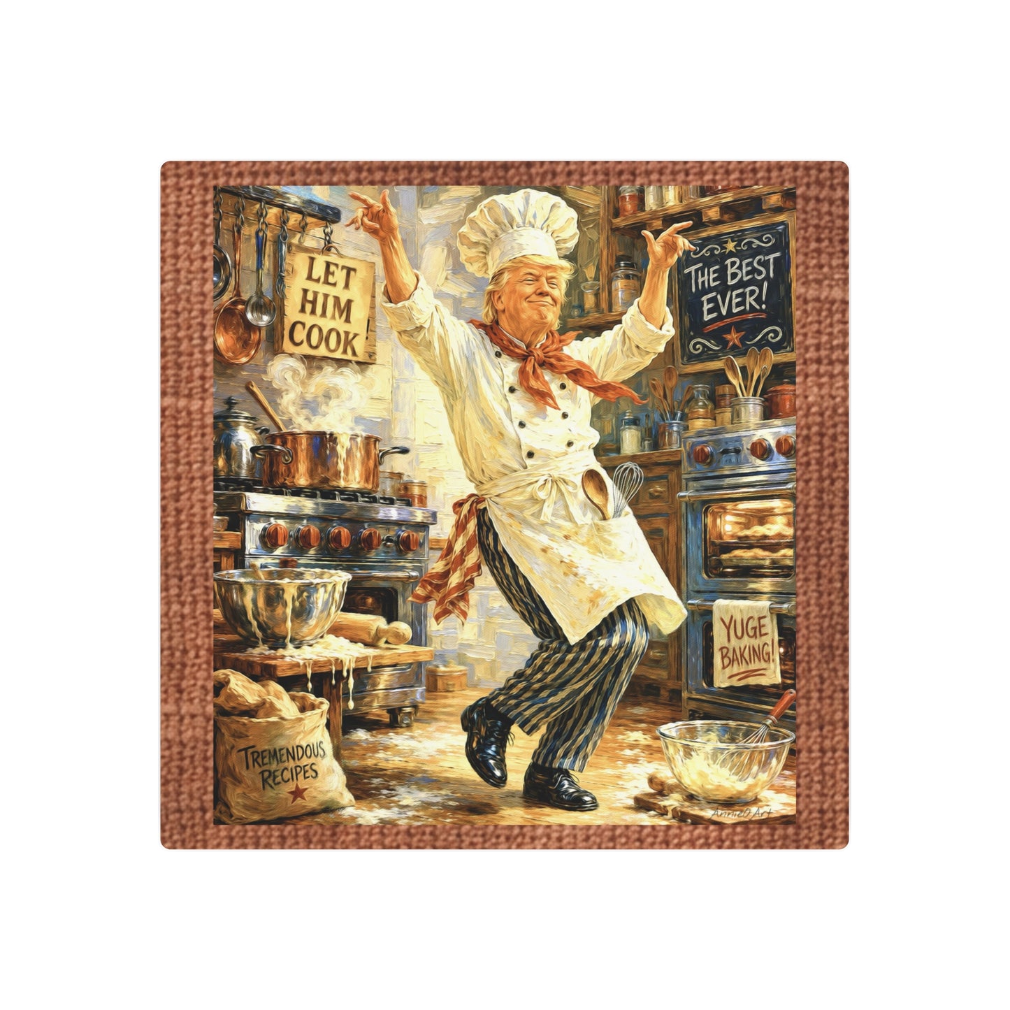 Trump Chef Dancing Metal Art Sign – "Let Him Cook" Kitchen Wall Decor