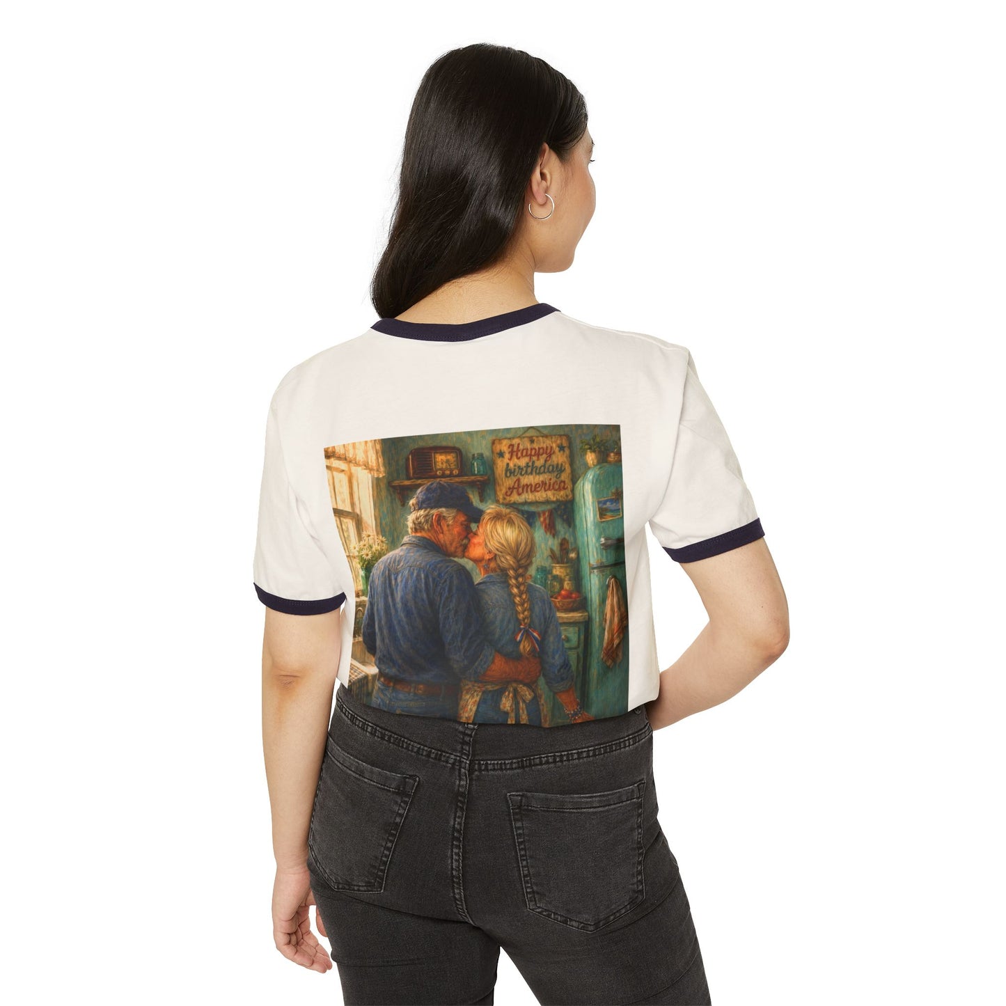 Happy Birthday America Ringer T-Shirt — Vintage Patriotic Couple Design