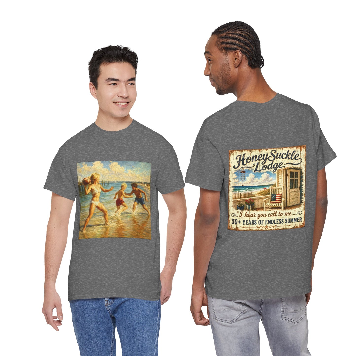Vintage Beach T‑Shirt — 'Honeysuckle Lodge: 50+ Years of Endless Summer' Retro Seaside Tee