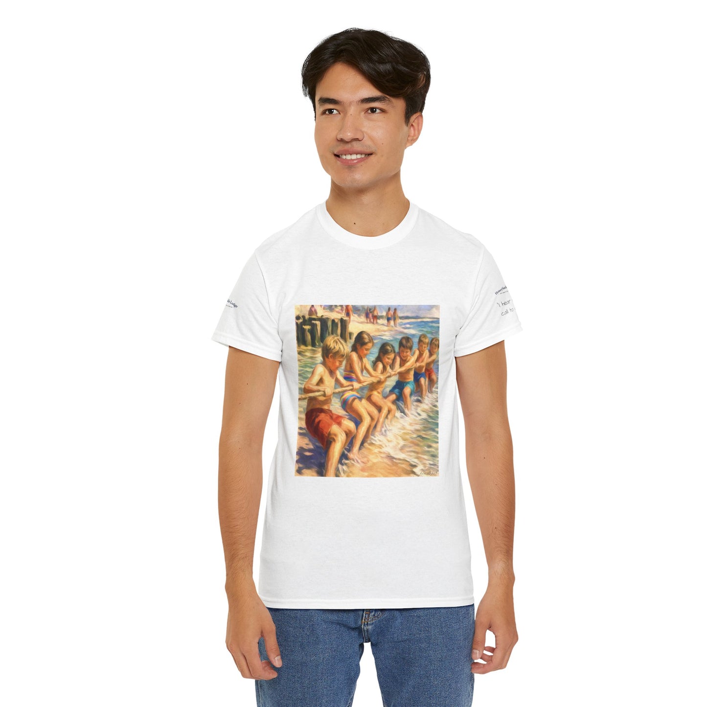 HoneySuckle Lodge Vintage Beach T-Shirt — "50+ years of fun in the sun" Retro Kids on Shore Design