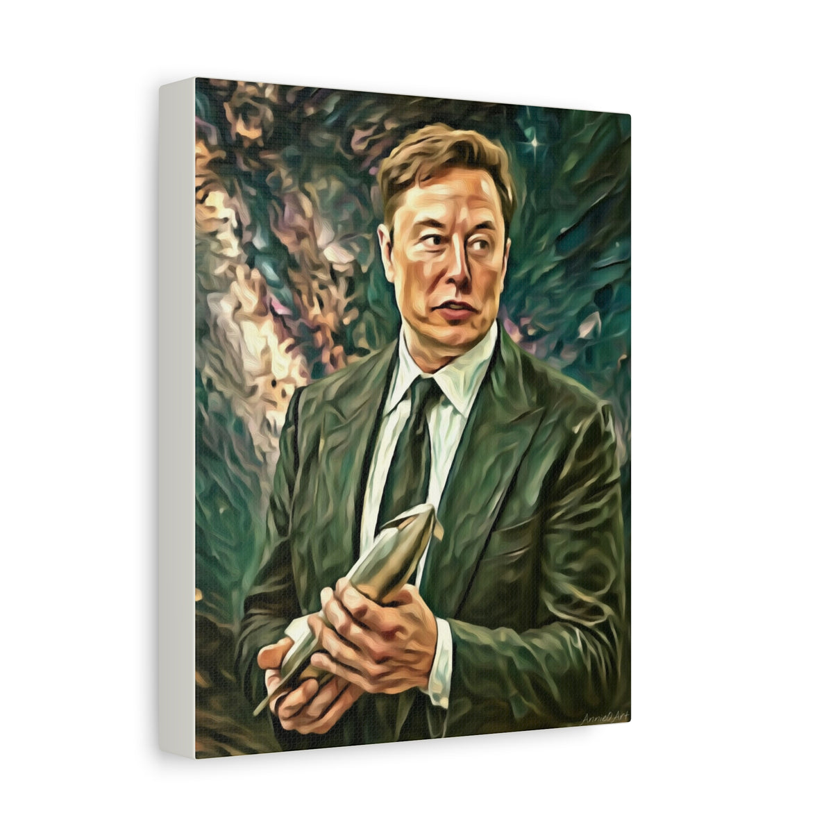 Elon Musk Holding Rocket, Oil-Paint Effect Canvas