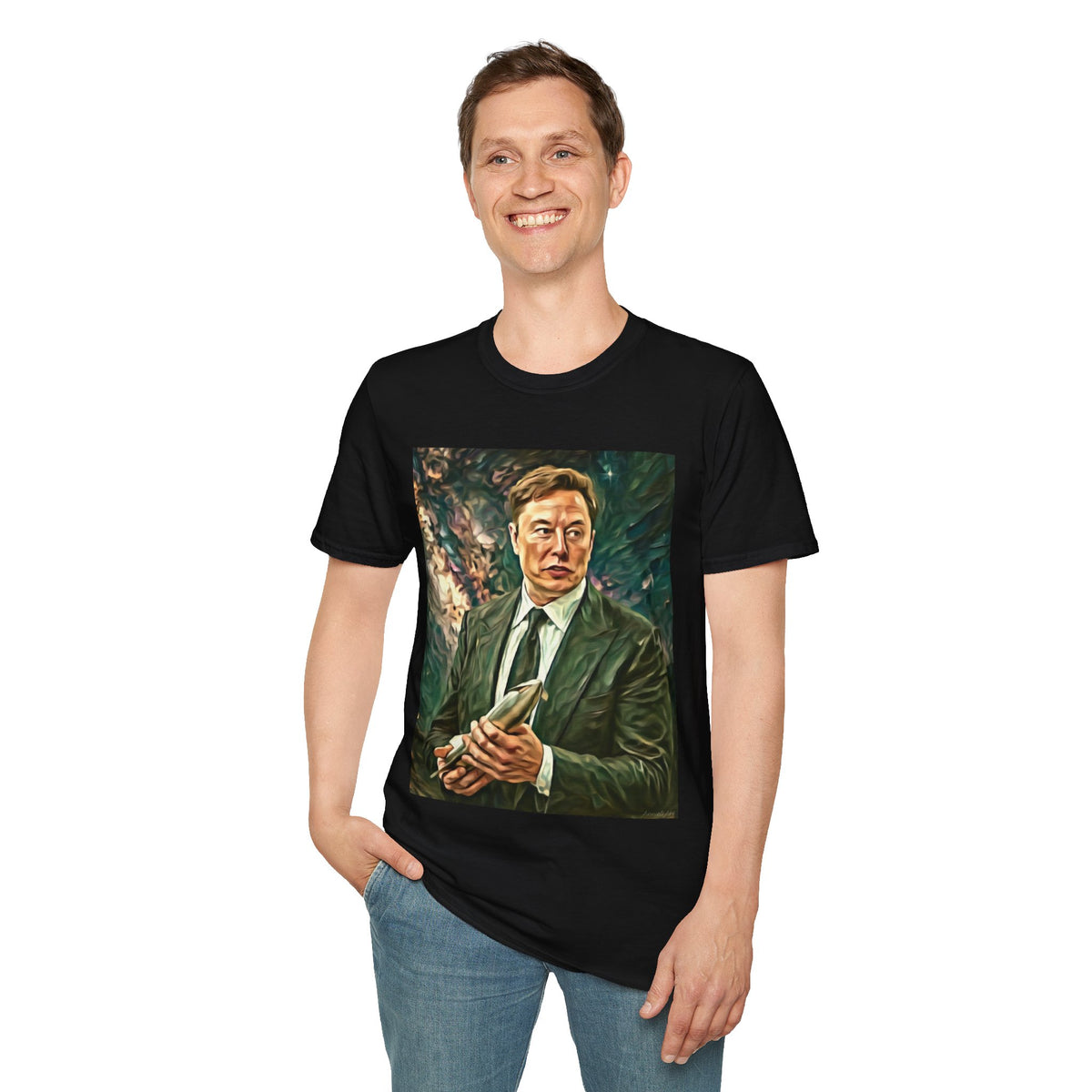Elon Musk with Rocket— Graphic T-Shirt