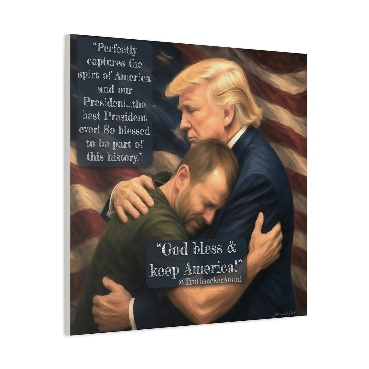 Trump Embrace Patriotic Canvas Wall Art — "God Bless & Keep America"