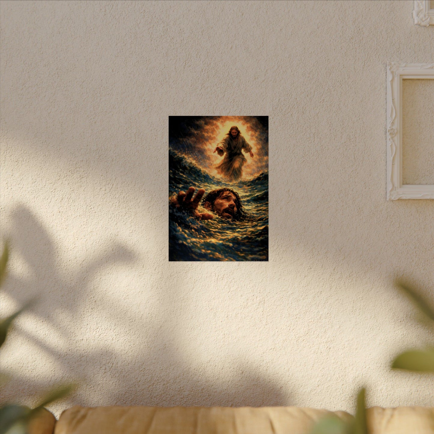 Jesus saving Peter Painting— Poster