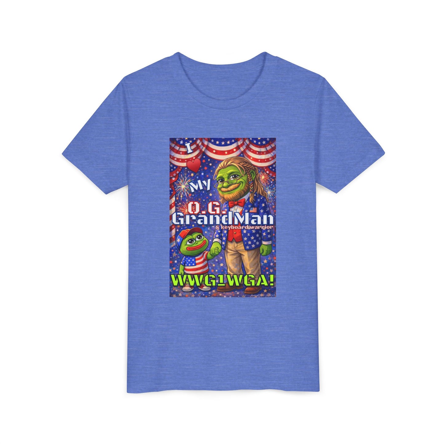 GrandMan/Grandpa Keyboard Warriors for your Littles - “I ♥️ My O.G. GrandMan" Patriotic Pepe WWG1WGA Kids T-Shirt