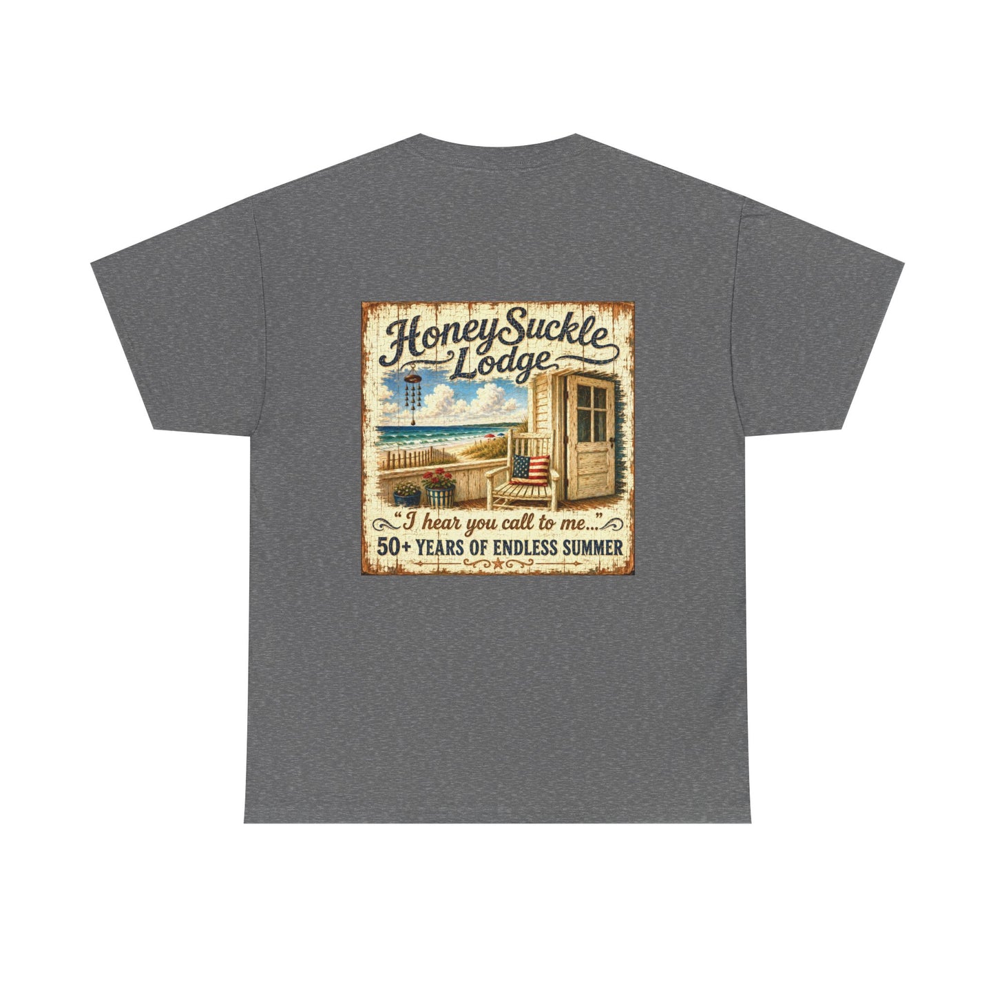 Vintage Beach T‑Shirt — 'Honeysuckle Lodge: 50+ Years of Endless Summer' Retro Seaside Tee