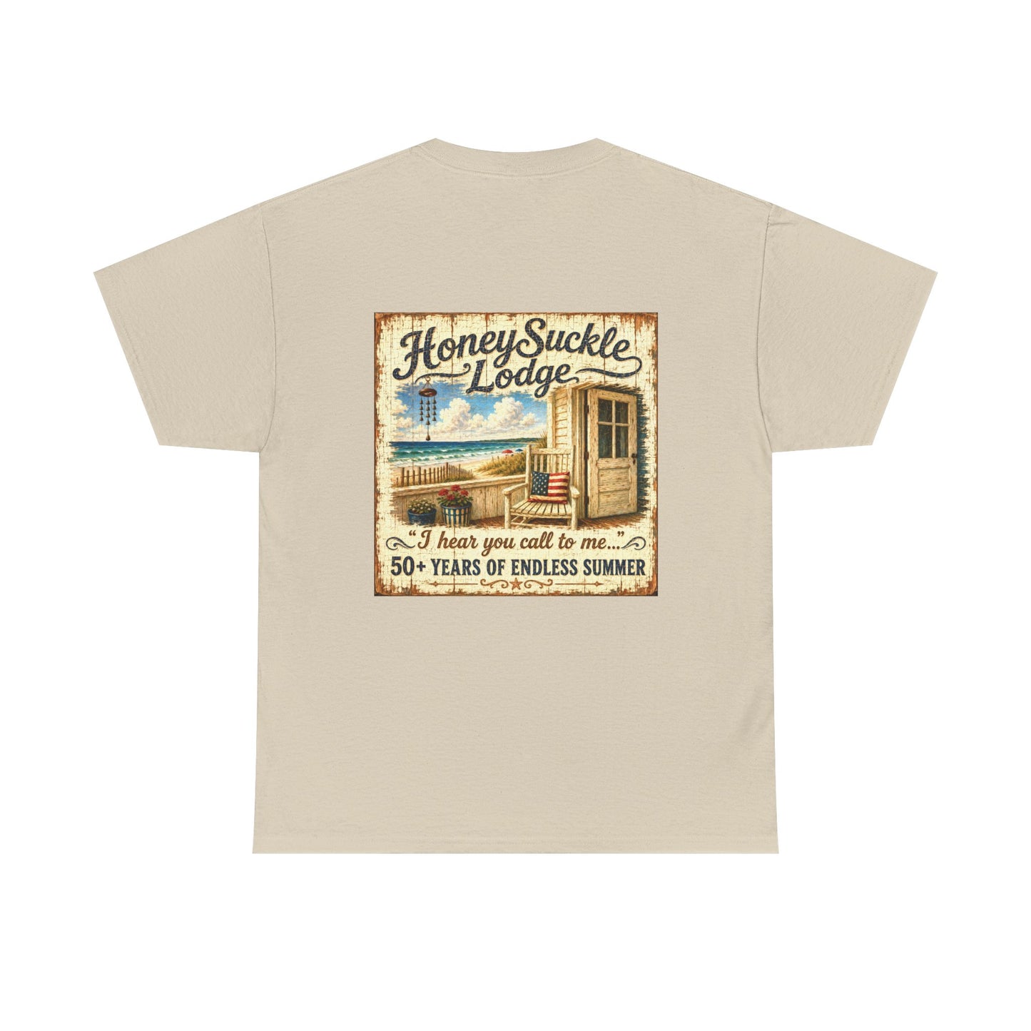 Vintage Beach T‑Shirt — 'Honeysuckle Lodge: 50+ Years of Endless Summer' Retro Seaside Tee