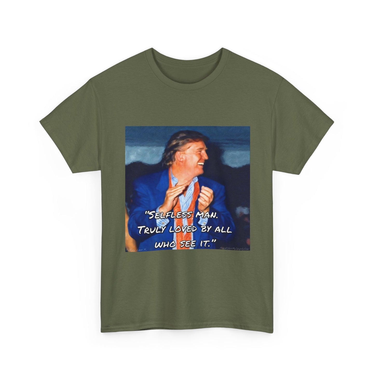 Vintage Portrait Tee with Quote – “Selfless Man, Truly Loved by All Who See It”