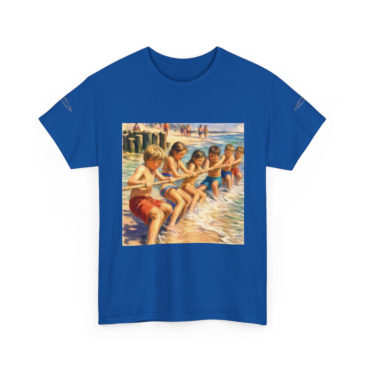 Honeysuckle Lodge Vintage Beach Print tee shirt front/back ("Honeysuckle Lodge - 50+ years of fun in the sun")