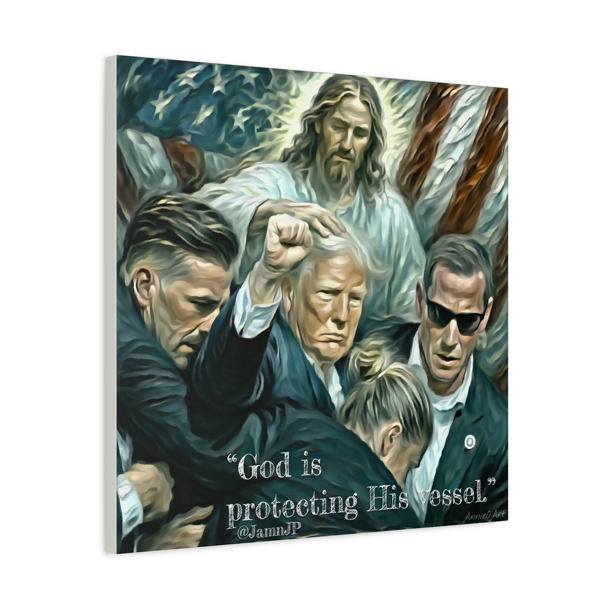 Jesus Blessing Trump— Patriotic Canvas Art — "God Is Protecting His Vessel"