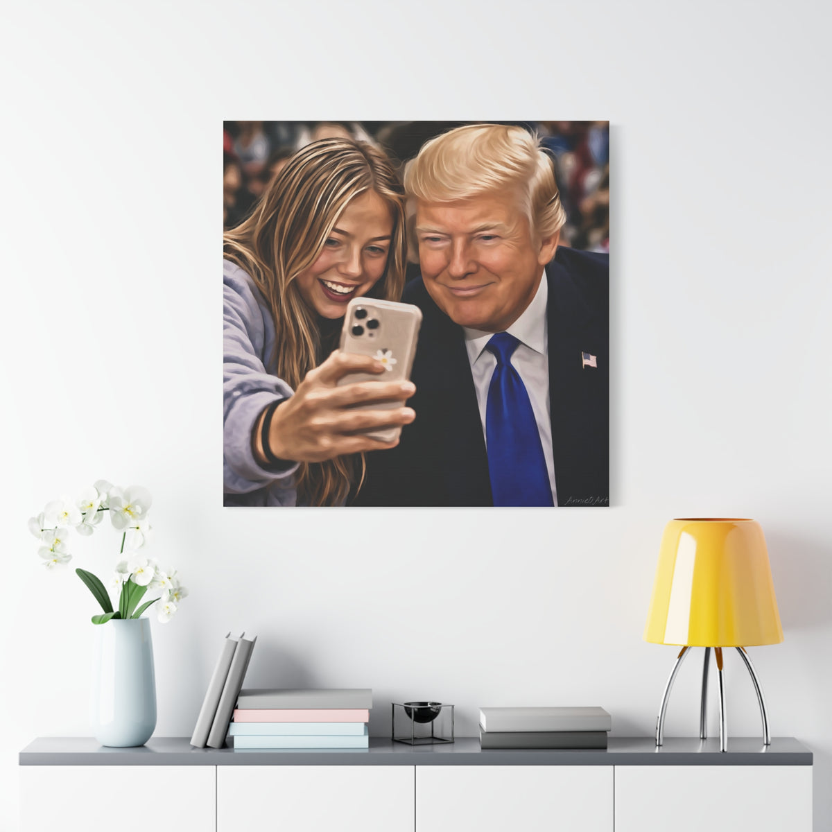 Trump Figure Selfie Matte Canvas Print