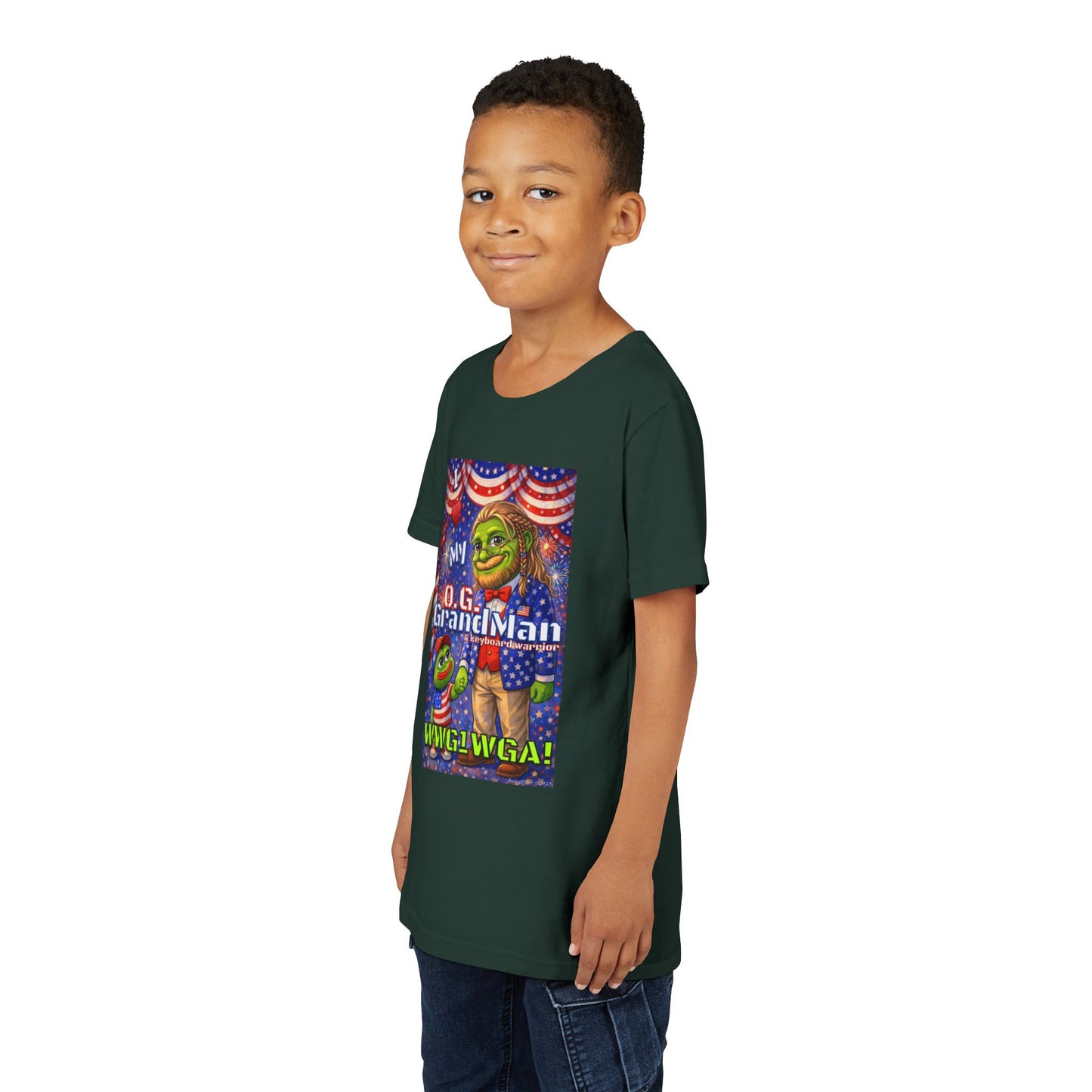 GrandMan/Grandpa Keyboard Warriors for your Littles - “I ♥️ My O.G. GrandMan" Patriotic Pepe WWG1WGA Kids T-Shirt